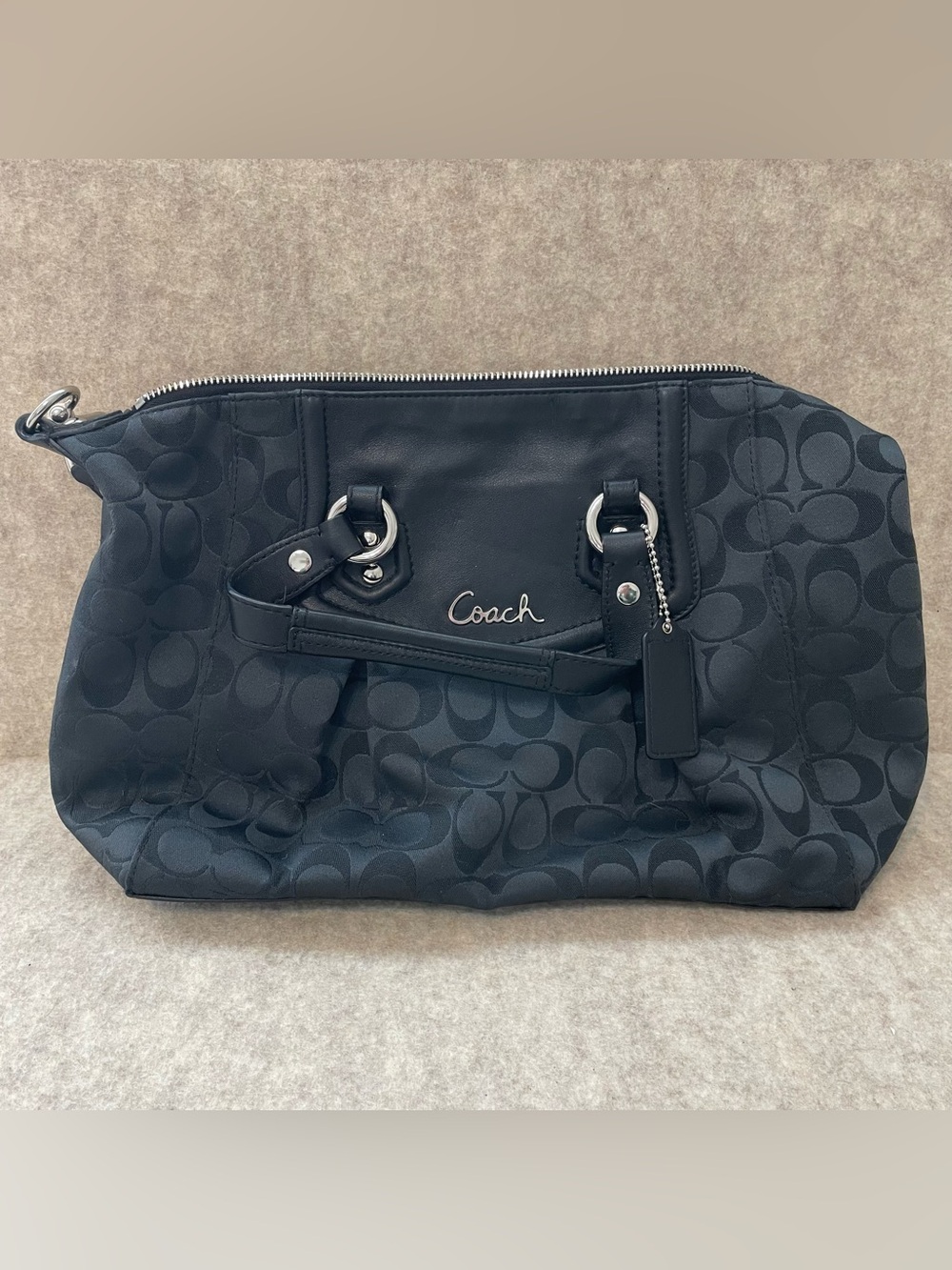 Coach F19242 Ashley Black Canvas Leather Shoulder Bag Satchel Handbag Purse Tote